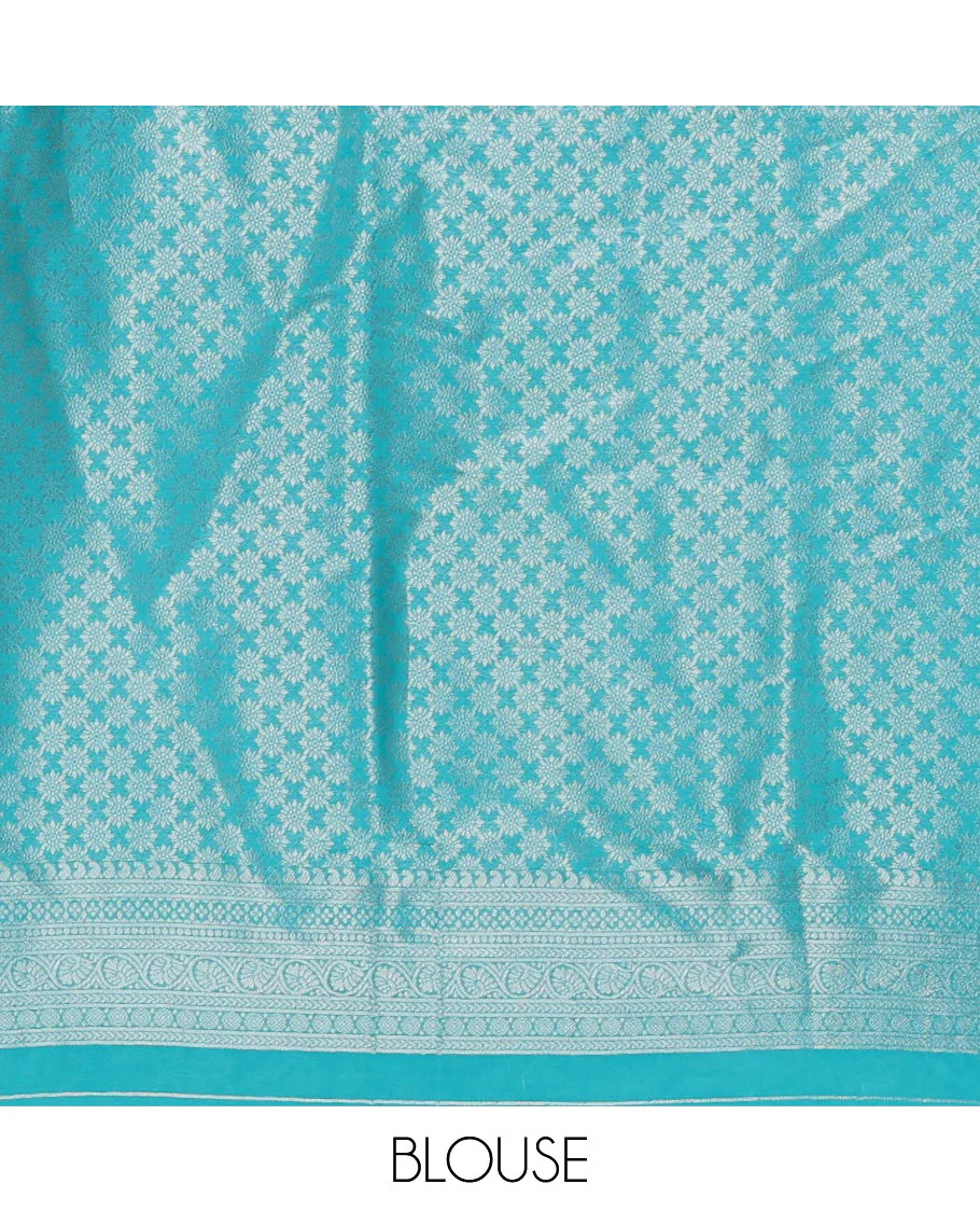 Blue mayil & yaali zari jacquard softy saree, traditional zari border, intricate pallu & matching zari design blouse - Image 4