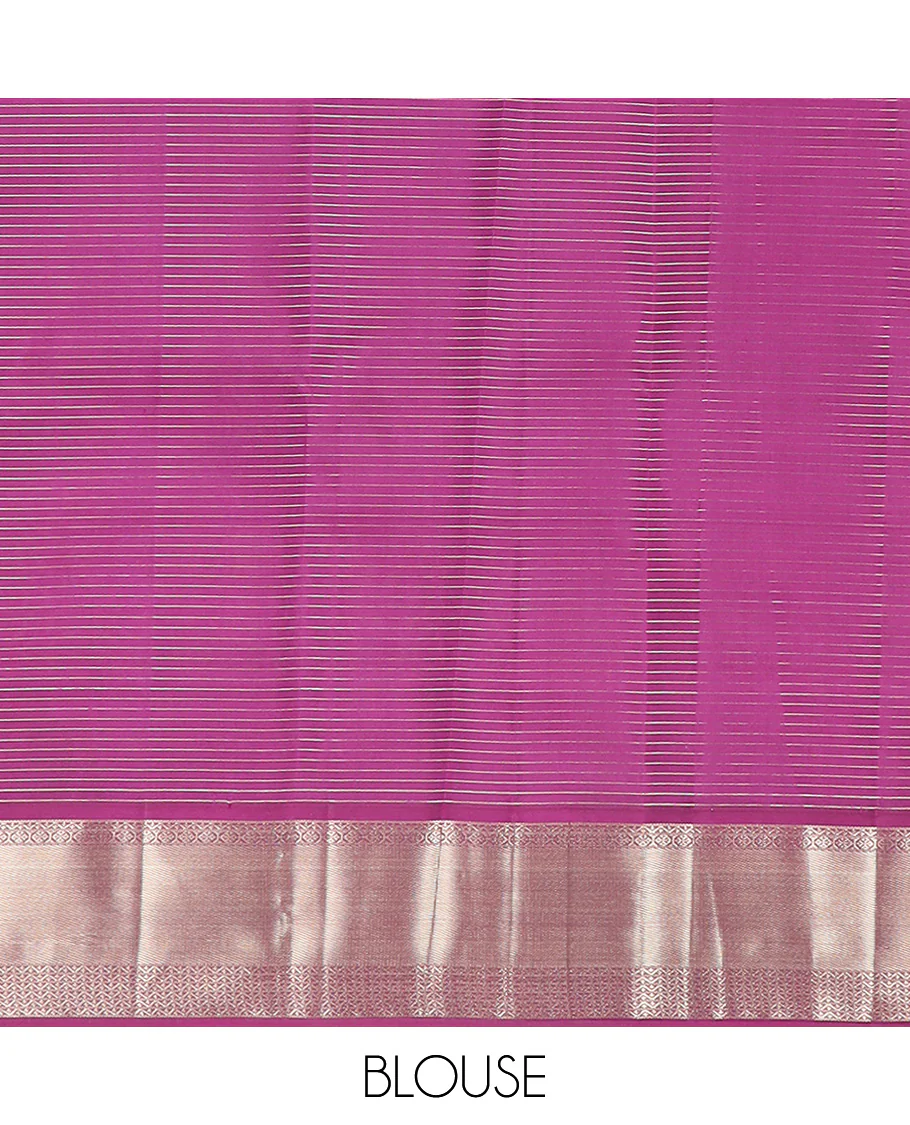 Blue micro-checked Vasundhara silk saree, contrast border of salngai, banaras, laddu kamalam, and annam motifs, and jaal design pallu - Image 6