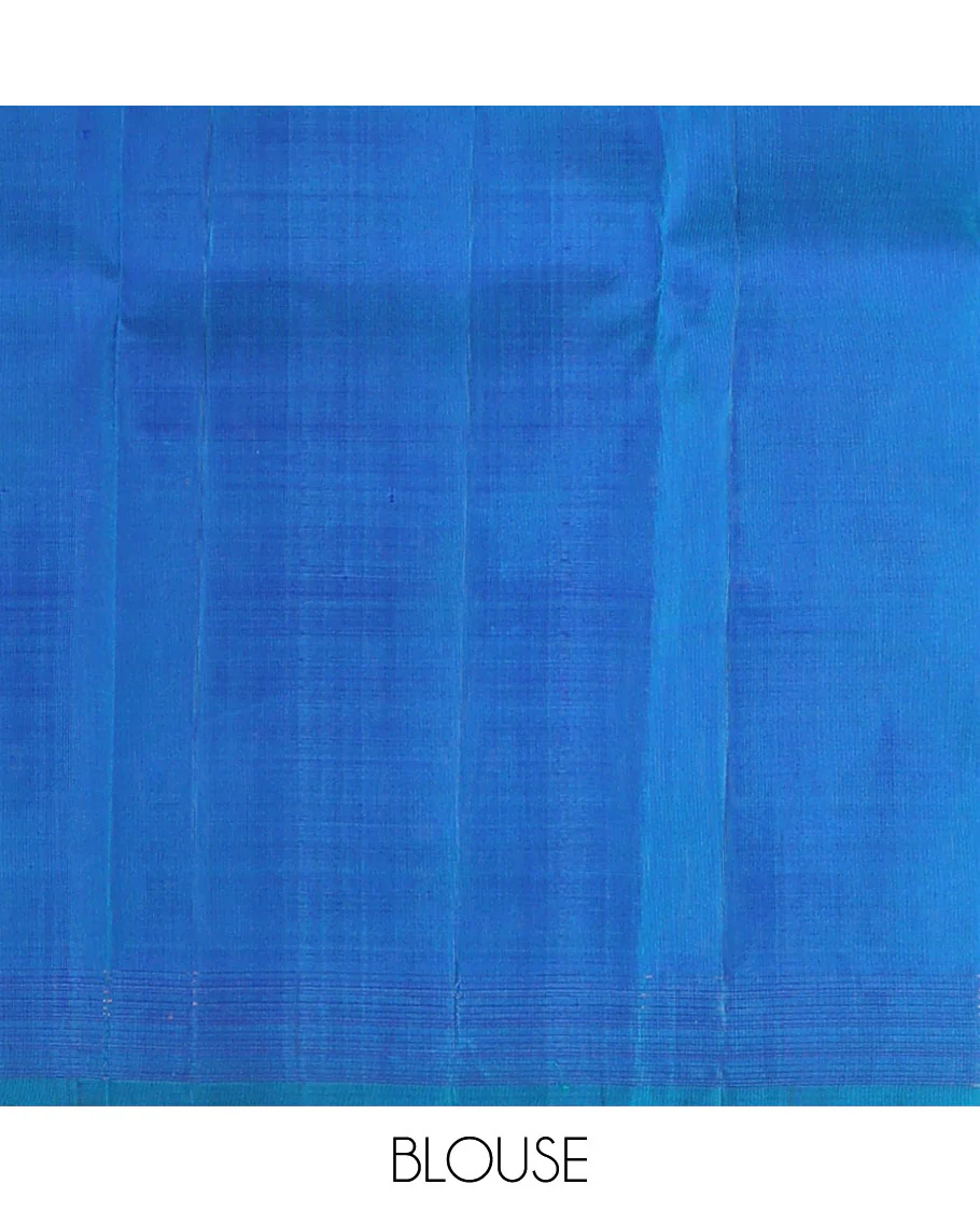 Blue motifs kancheepuran silk saree with self border of yanaai, mayil, Kuthirai, kuyil kann design & zari design pallu - Image 8