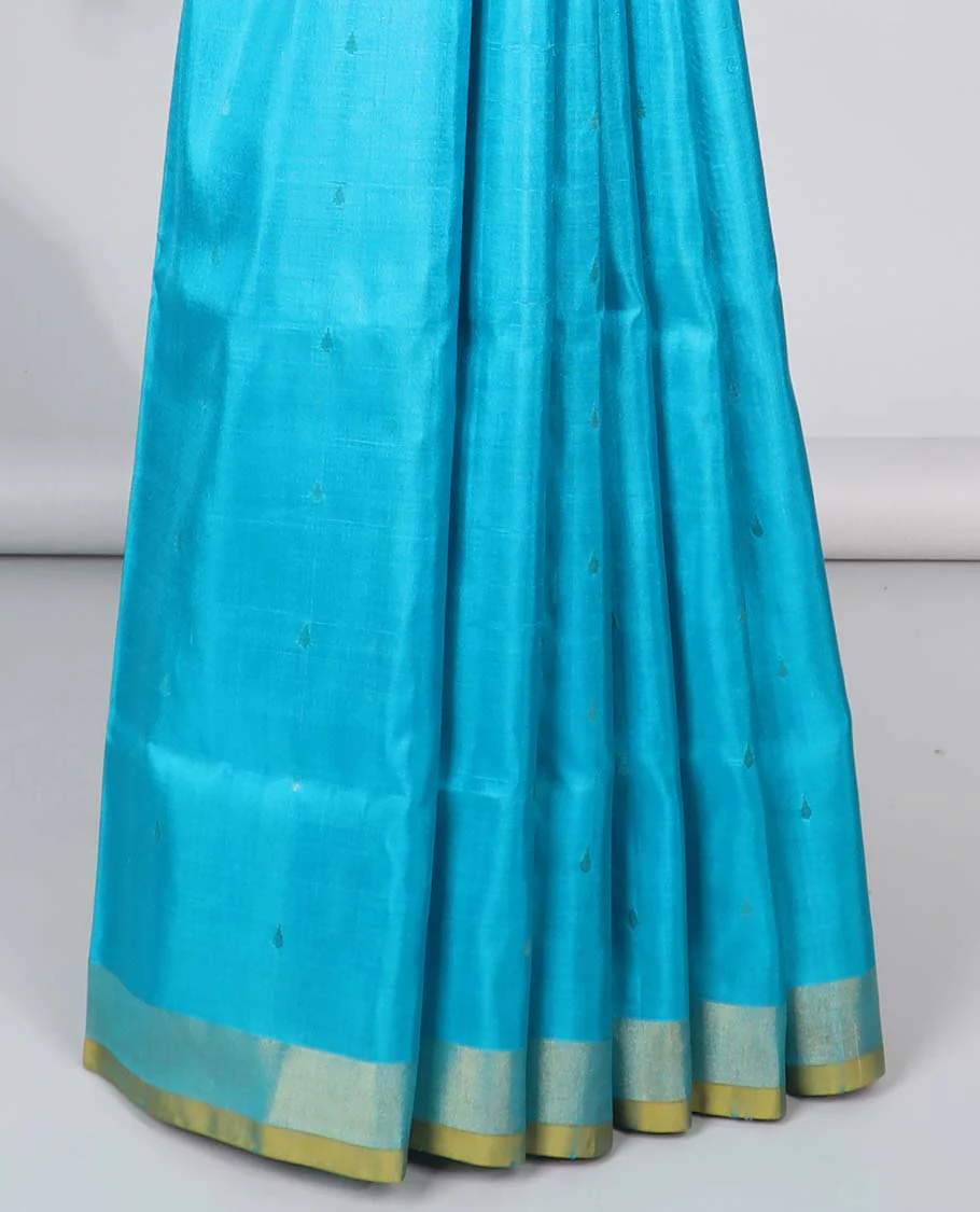 Blue motifs uppada silk saree with contrast zari border & floral design pallu - Image 4
