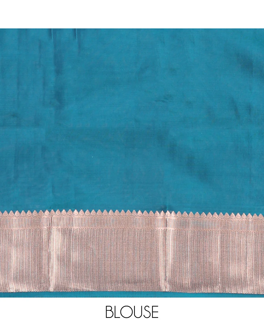 Blue muthu striped Vasundhara Lite Silk Mix Saree, zari border of thilakam, kathir, and banaras designs, and jaal pallu - Image 6