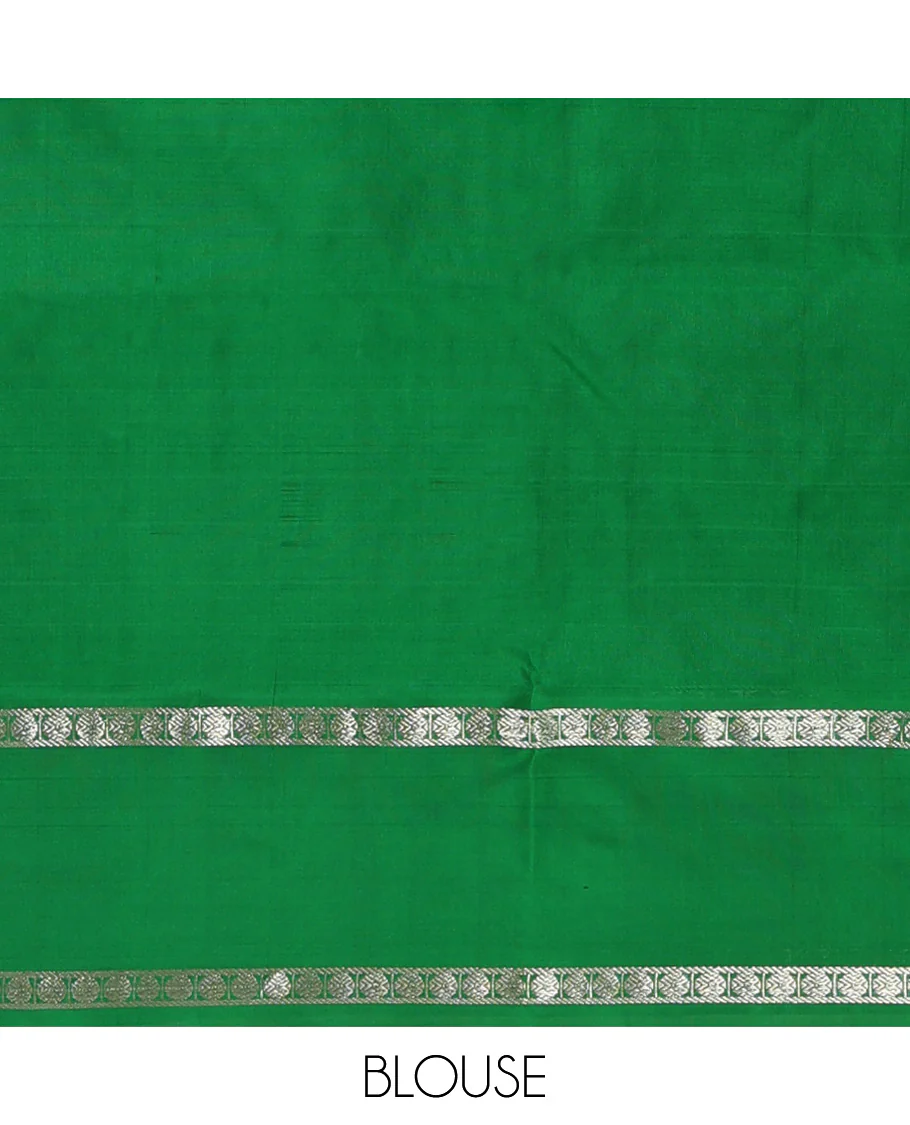 Blue peacock chakra buttas Venkatagiri silk saree, contrast rettai pettu rudraksham border, and thilakam design pallu - Image 6
