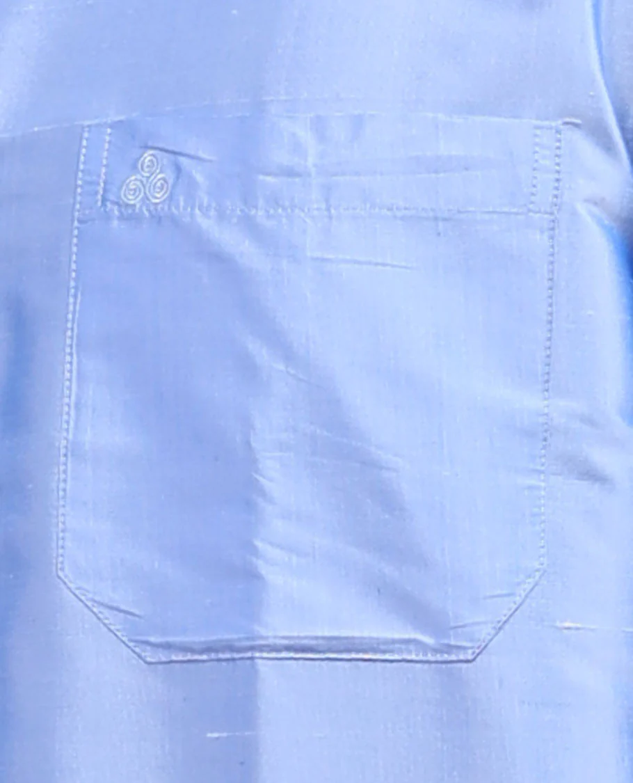 Blue plain design half-sleeve pure-silk shirt - Image 5