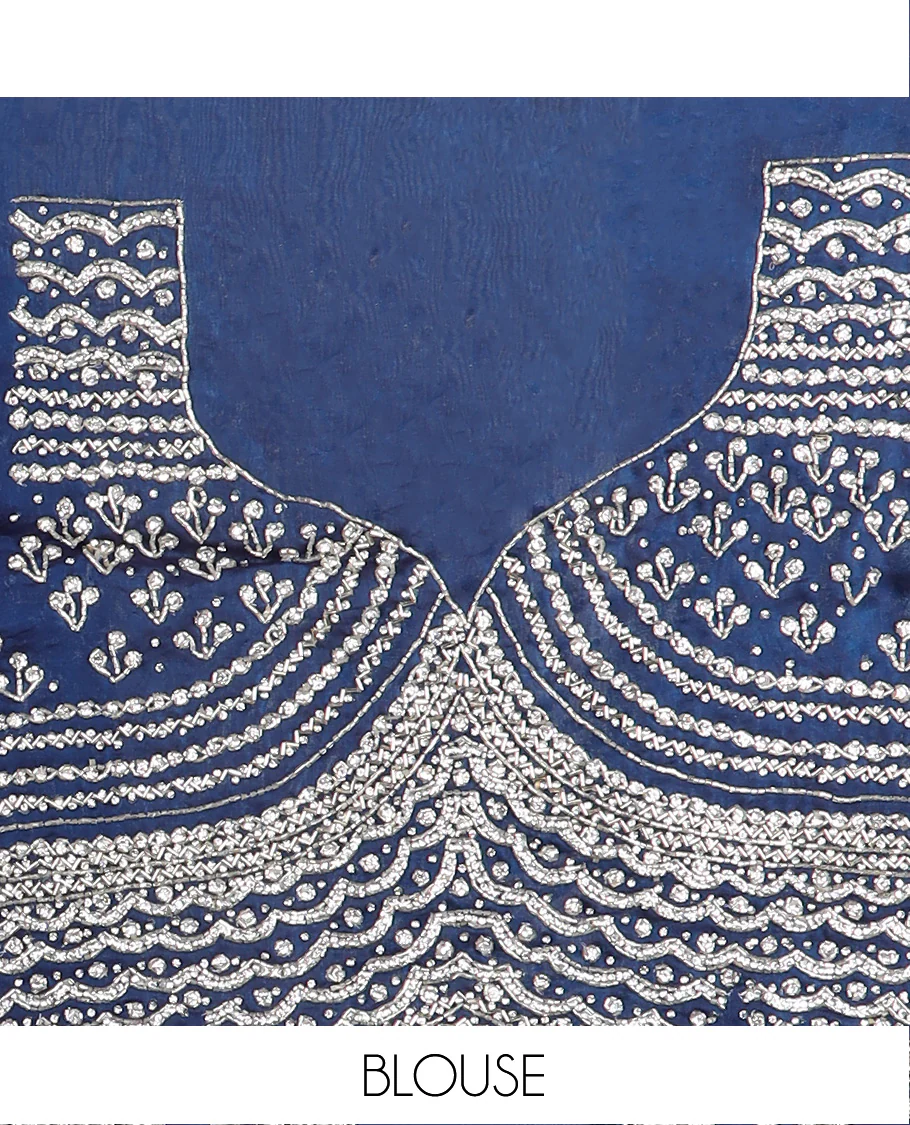 Blue plain designer saree, scallop intricately embroidered border - Image 5