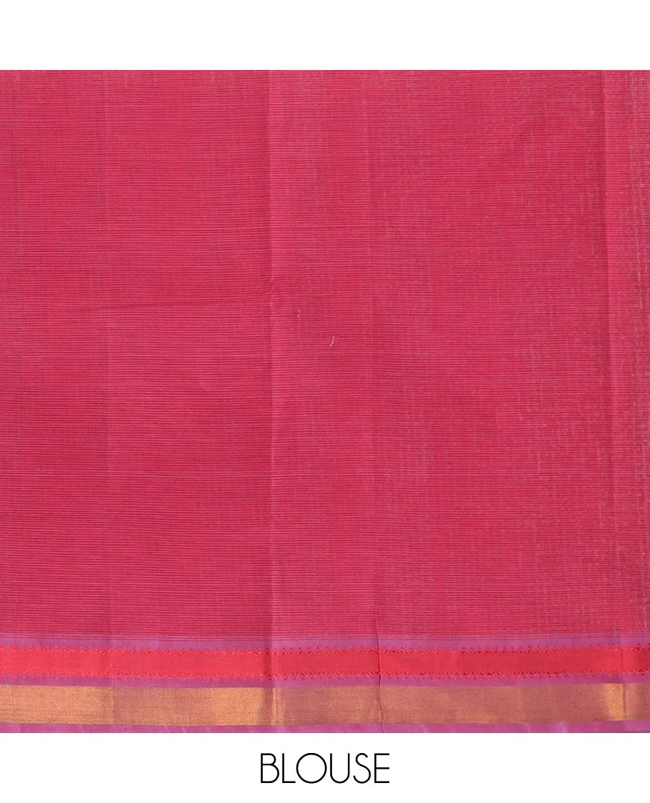 Blue plain Mangalagiri cotton saree with zari border, and striped pallu - Image 3