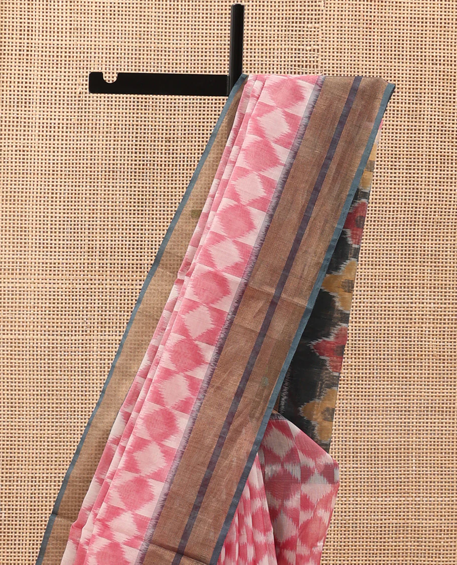 Blue Pochampally Ikkat-style designed silk cotton saree, contrast border, and ikkat design pallu - Image 3