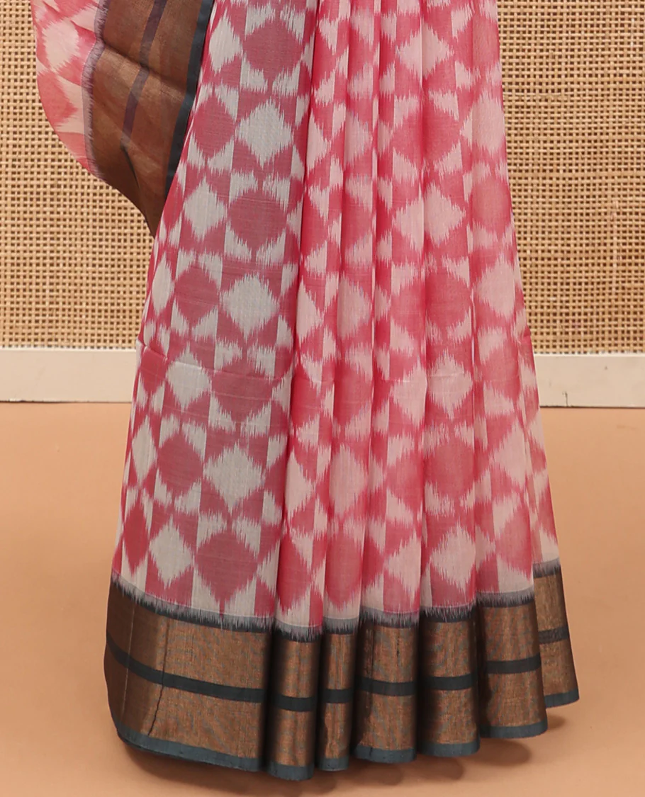 Blue Pochampally Ikkat-style designed silk cotton saree, contrast border, and ikkat design pallu - Image 4
