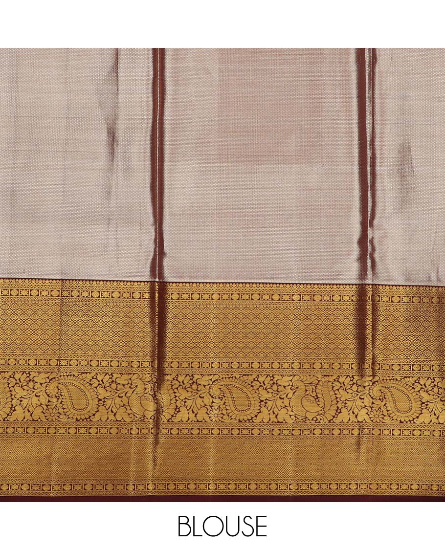 Blue puresilk halfsaree, floral jaal jacquard skirt, contrast blouse, and border of salngai,neli,poun,jaal,manga and jaal, and dhavani of embossed with zari weave - Image 7