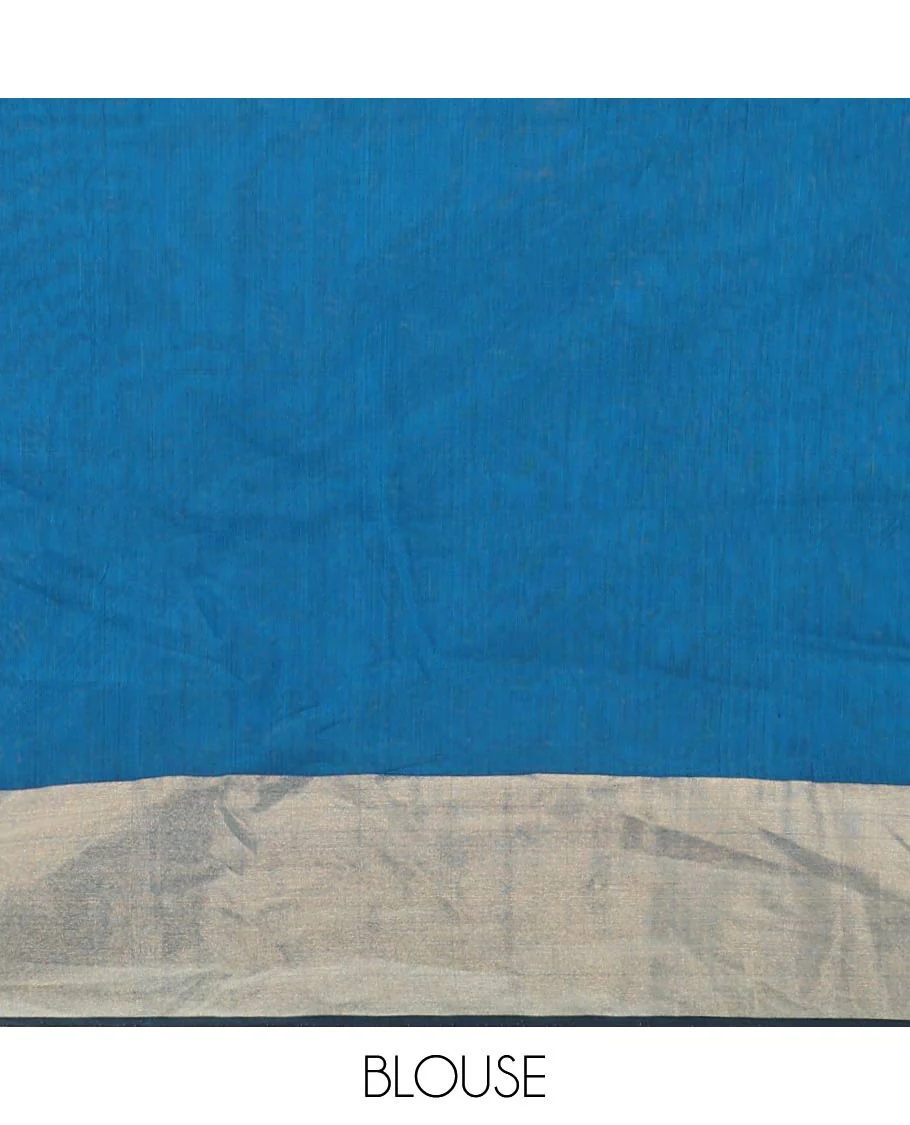 Blue round motifs maheshwari cotton saree with contrast zari border & round motifs, striped pallu - Image 5