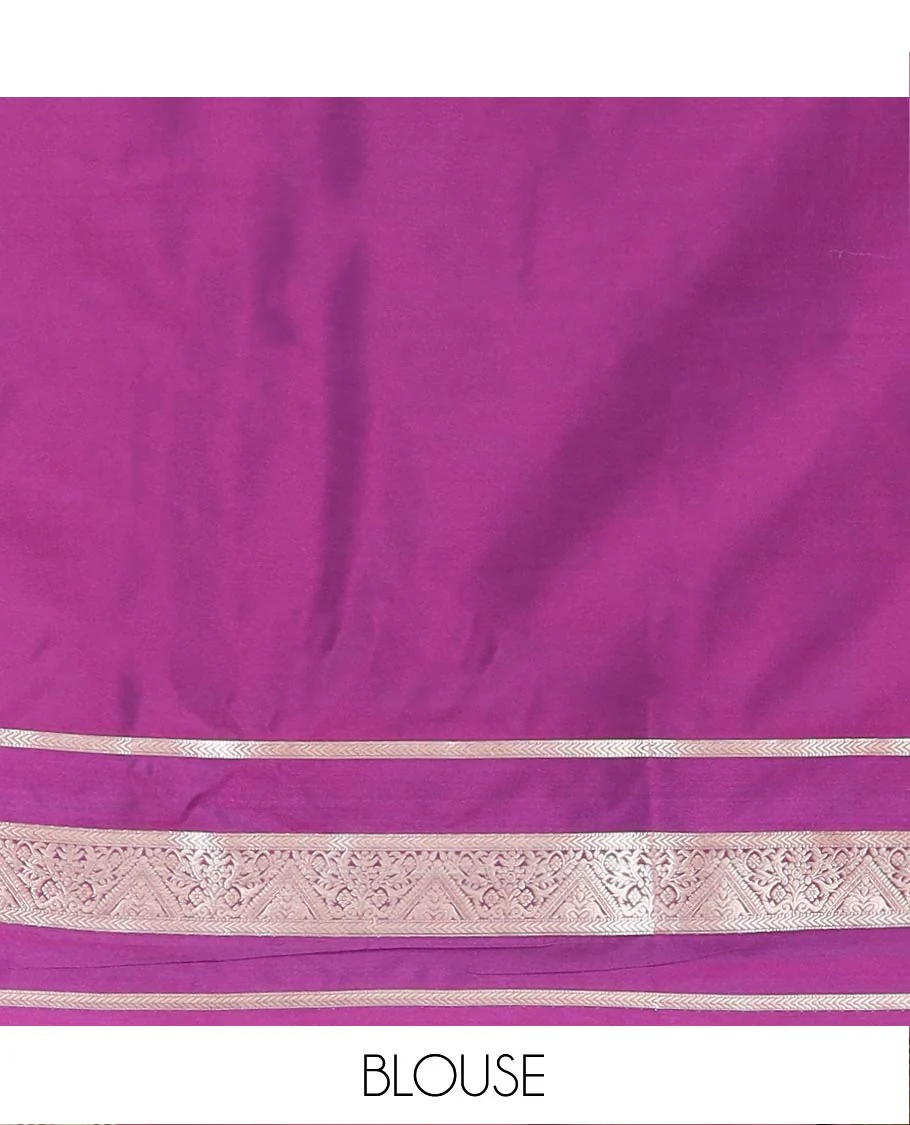 Blue Semi-Soft Silk Saree Opulently Embellished with Zari Buttas Woven Across Its Body, Complemented by a Contrast Varisai Pettu Traditional Zari Border, Richly Detailed Pallu of Jaal Designs, and Paired with a Contrast Blouse - Image 5