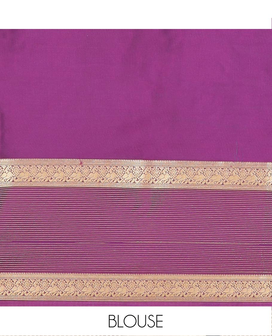 Blue Semi-Soft Silk Saree Prettified with Peacock Chakram Buttas, Complemented by Contrast Traditional Zari Border Featuring Peacock Chakram Designs, Meticulously Woven with Pallu of Jaal Designs, and Paired with a Contrast Blouse - Image 5