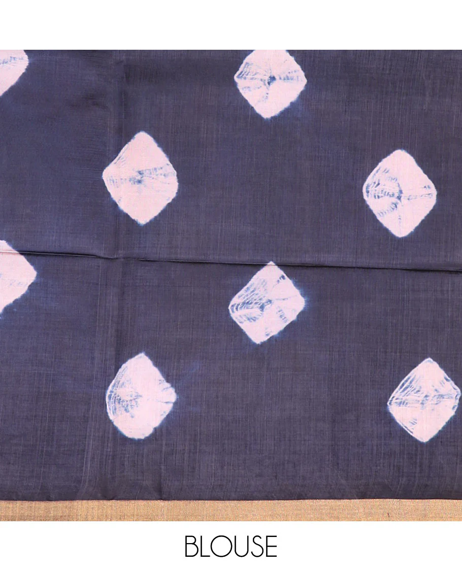 Blue shibori printed banana pith saree, zari piping border, and shibori printed pallu - Image 5