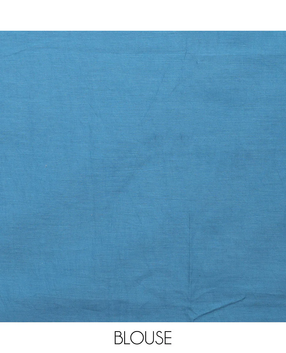Blue shibori printed mixed cotton saree, contrast bandhani printed border, and pallu of bandhani print - Image 3