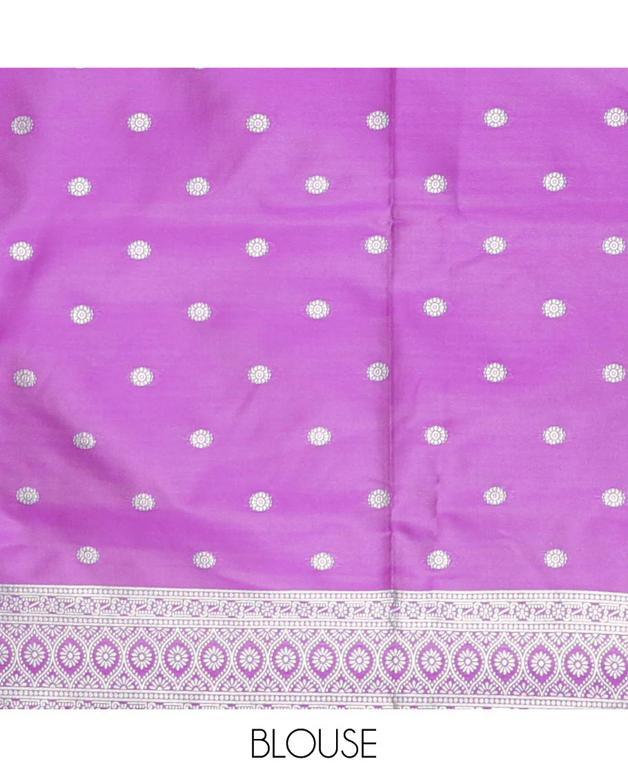 Blue small zari buttas woven elite soft silk saree, contrast zari woven scallop satin border, jaal pallu, and a contrast chakram zari motifs blouse - Image 4