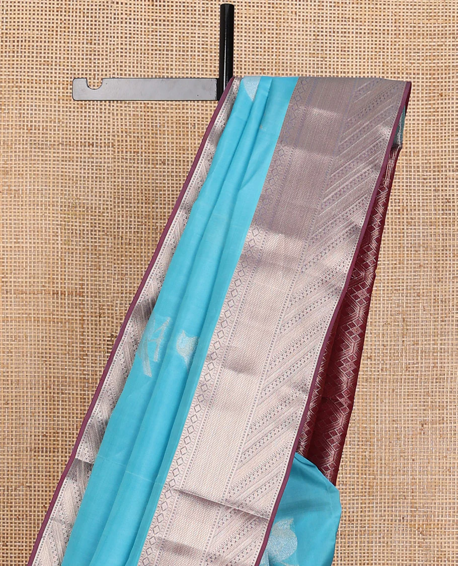Blue sparrow motifs Vasundhara Lite Silk Mix Saree, contrast border of rekku,kamalam,muthu,neli,paisa & mayil kann & jaal pallu - Image 4