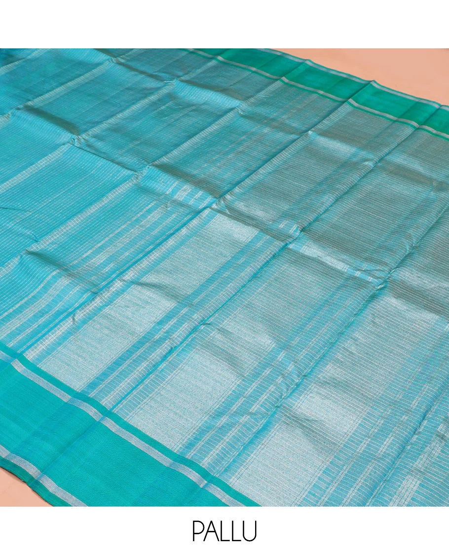 Blue striped Kanchipuram silk saree, contrast striped border, and pallu of stripes - Image 5