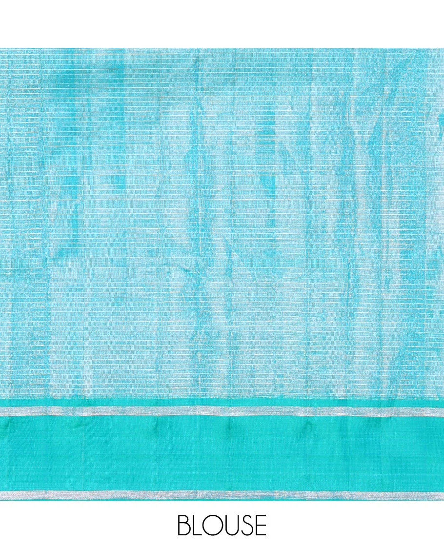 Blue striped Kanchipuram silk saree, contrast striped border, and pallu of stripes - Image 6
