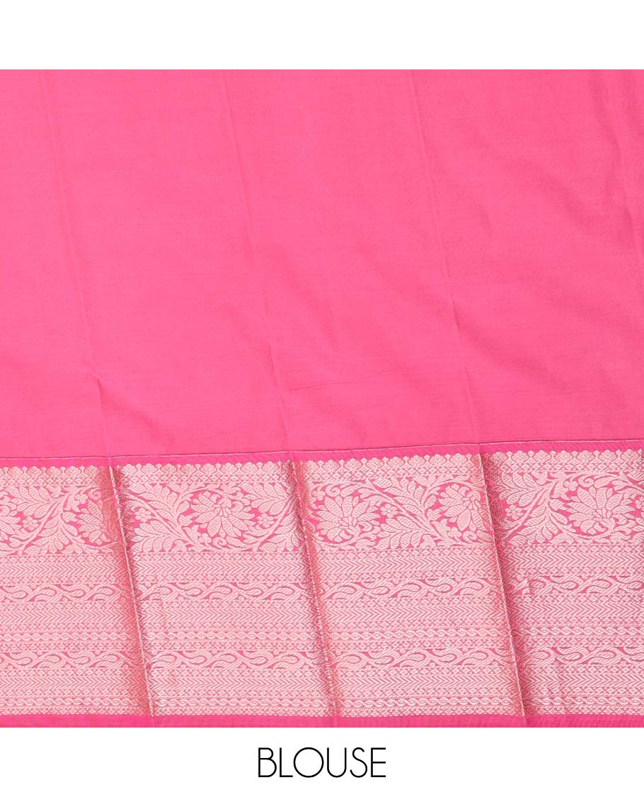 Blue tree buttas and striped budget silk saree, contrast traditional zari design border, and jaal pallu - Image 4