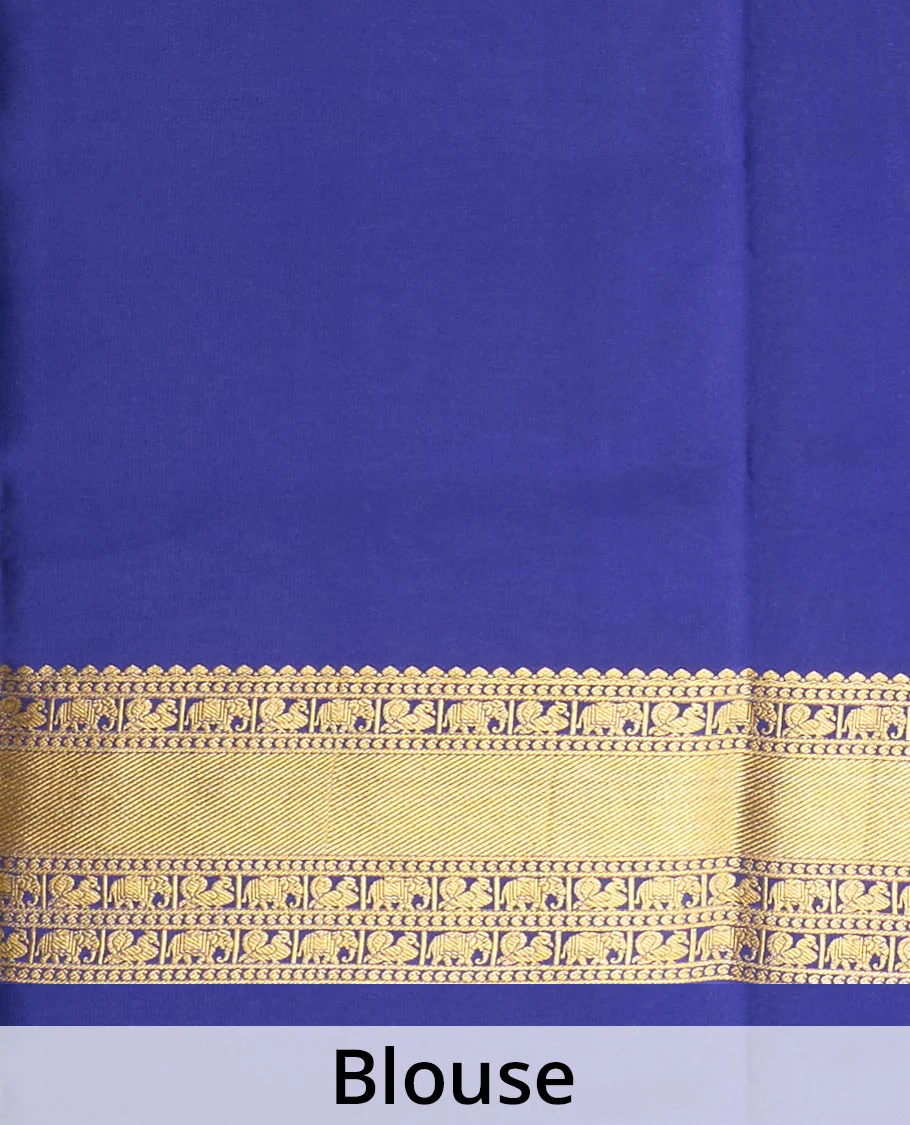 Blue two-headed eagle motifs zari woven Mysore silk saree, contrast traditional zari border, and zari design pallu - Image 5