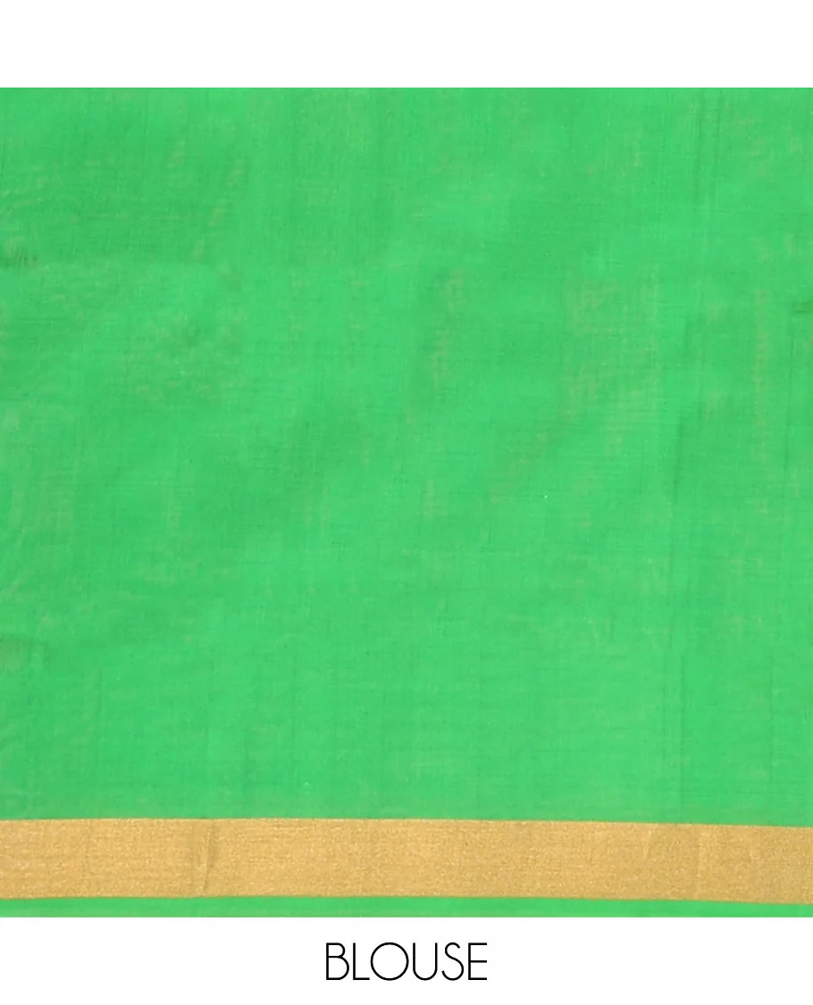 Blue Uppada Silk Saree Adorned with Meena Floral Buttas, Complemented by a Contrast Bavanji Border, Pallu Steeped with Chevron Stripes, and Paired with a Contrast Blouse - Image 6