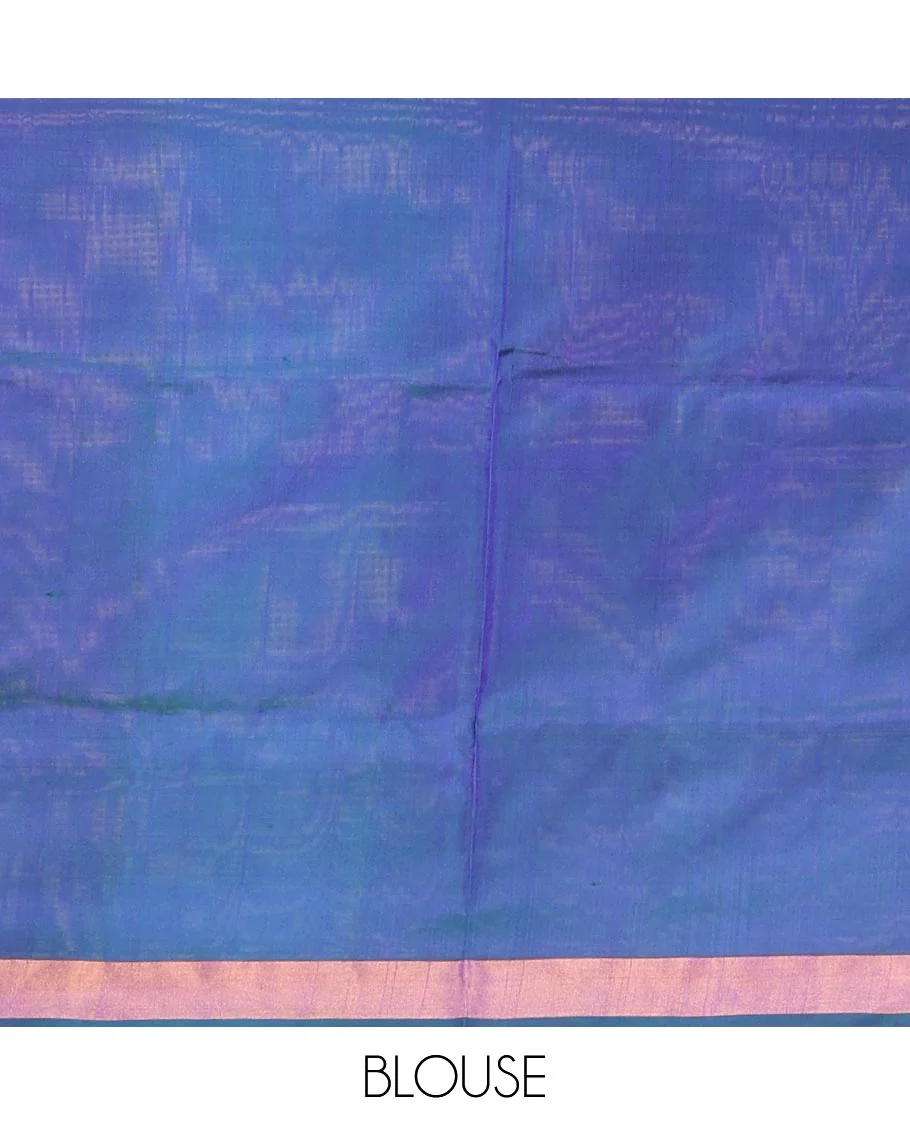 Blue Uppada Silk Saree Featuring Floral Buttas, Subtle Zari Bavanji Border, Pallu Decked Up with Jamdani-Style Floral Motifs, and Paired with a Matching Blouse - Image 6