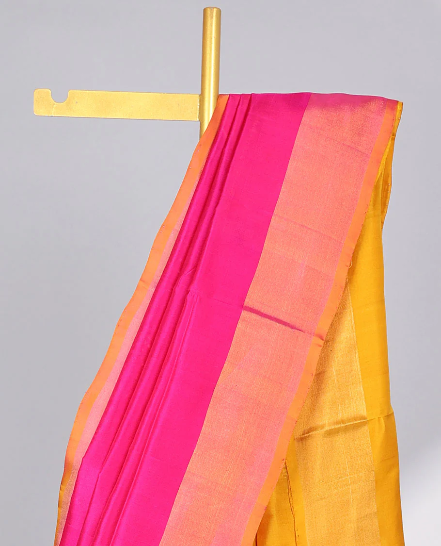 Pink uppada silk saree with contrast plain border & floral buttas pallu - Image 3