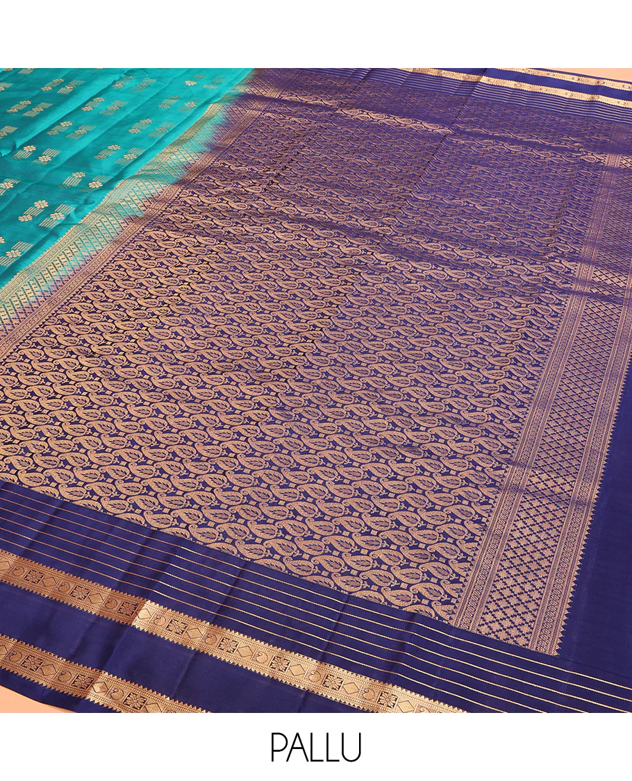 Blue Vasundhara Lite Silk Mix Saree Embellished with Zari Buttas, Complemented with a Contrast Border Depicting Rekku, Muthu, Diamond, and Manga Designs, Adorned with a Manga Design Pallu, and a Contrast Blouse - Image 5