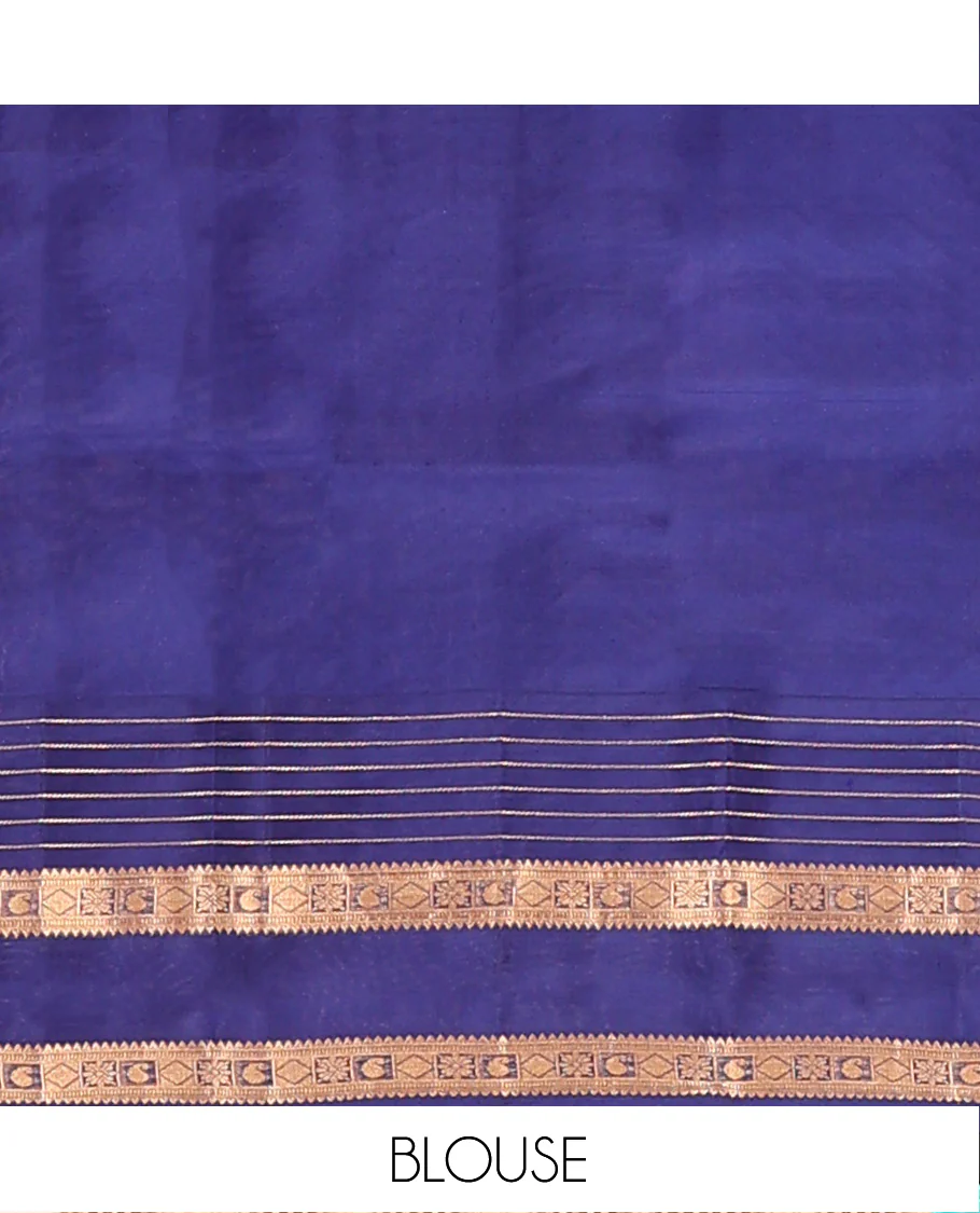Blue Vasundhara Lite Silk Mix Saree Embellished with Zari Buttas, Complemented with a Contrast Border Depicting Rekku, Muthu, Diamond, and Manga Designs, Adorned with a Manga Design Pallu, and a Contrast Blouse - Image 6