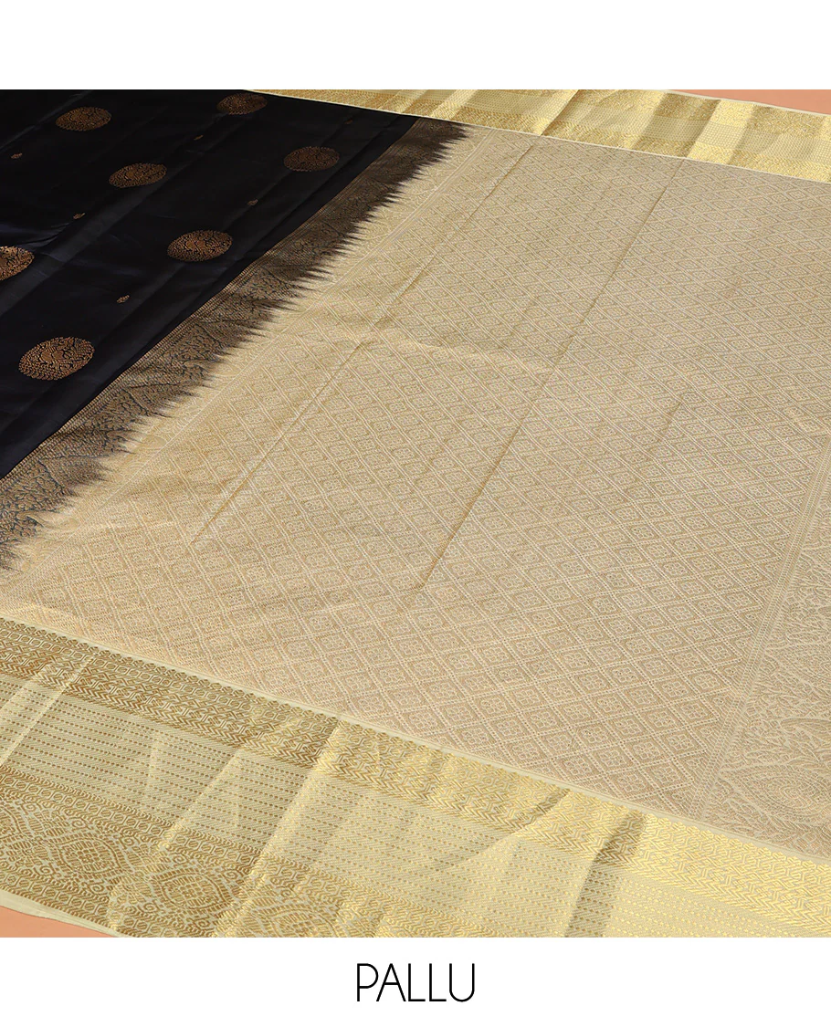 Blue Vasundhara Lite Silk Mix Saree Spotlighted with Round Mayil Buttas, Featuring a Contrast Border of Thilakam Mokku, Paisa, Neli, Banaras, Muthu, and Laddu Kamalam Designs, Zari-Rich Jaal Pallu, and a Contrast Blouse - Image 5