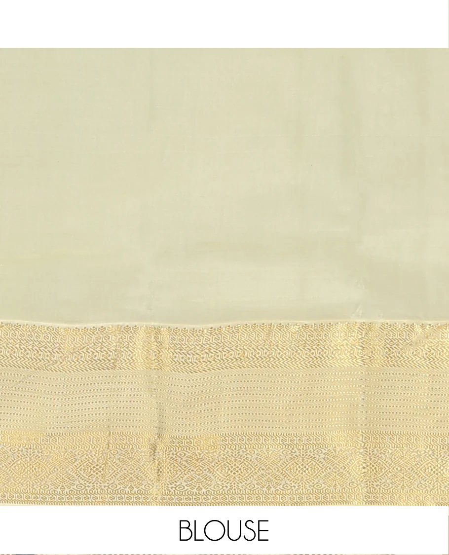 Blue Vasundhara Lite Silk Mix Saree Spotlighted with Round Mayil Buttas, Featuring a Contrast Border of Thilakam Mokku, Paisa, Neli, Banaras, Muthu, and Laddu Kamalam Designs, Zari-Rich Jaal Pallu, and a Contrast Blouse - Image 6