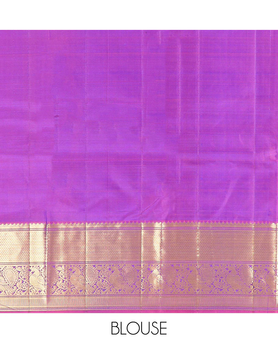 Blue Vasundhara Silk Saree Richly Detailed with Round Mayil Buttas, Highlighted with a Contrast Border of Muthu, Mayil Kann, and Mayil Designs, Grandly Zari Woven Pallu of Jaal Design, and Paired with a Contrast Blouse - Image 6