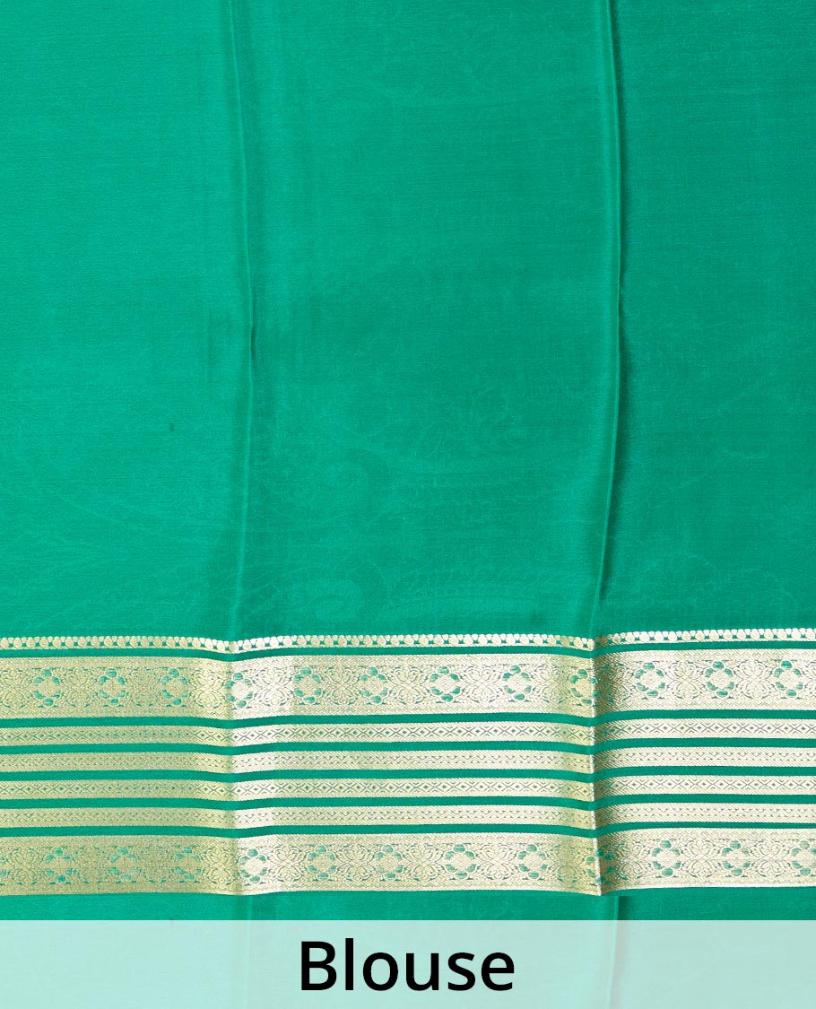 Green veldhari, and peacock zari design Mysore silk saree, traditional zari design border, and Mughal-inspired zari design pallu - Image 5