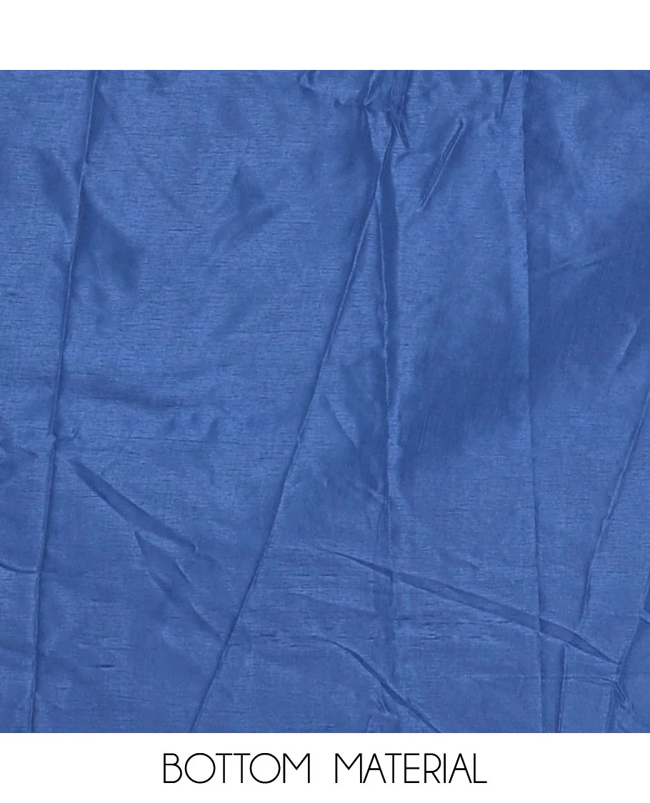 Blue Vertican silk material chudidar set, ikkat chevron striped with mirror neck embroidered top, santoon bottom, and contrast chevron striped dupatta - Image 5