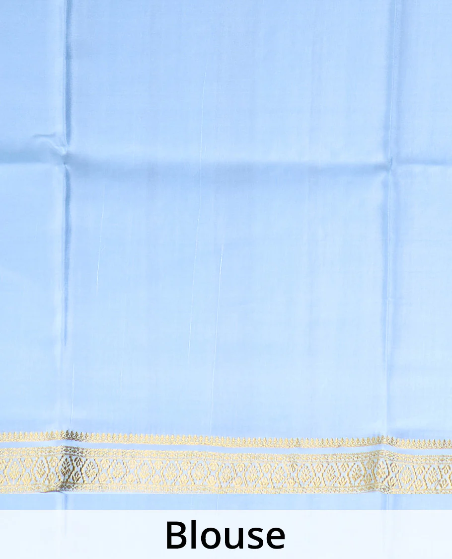 Blue zari buttas and checked Mysore silk saree, traditional zari design border, and zari design pallu - Image 5