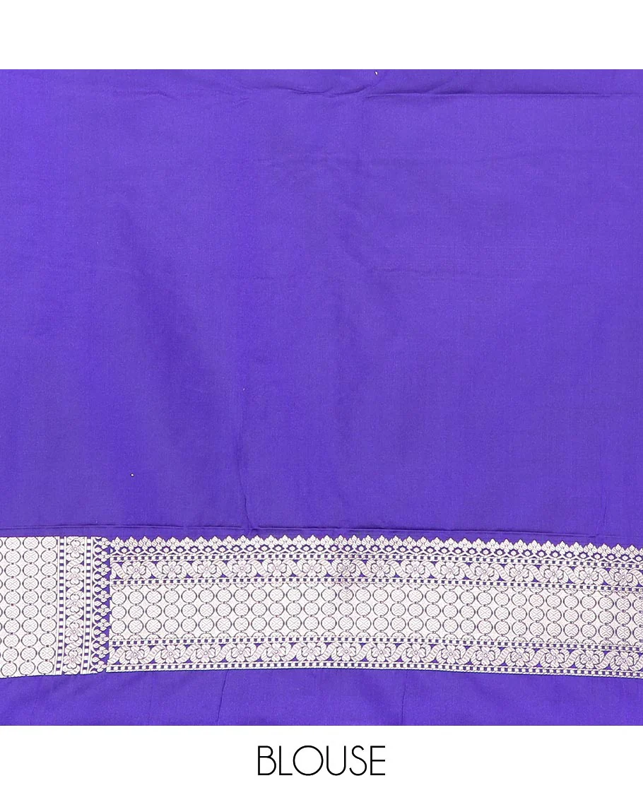 Blue zari buttas and Pichwai cow buttas mushru silk saree, traditional design border, and zari-rich jaal pallu - Image 4