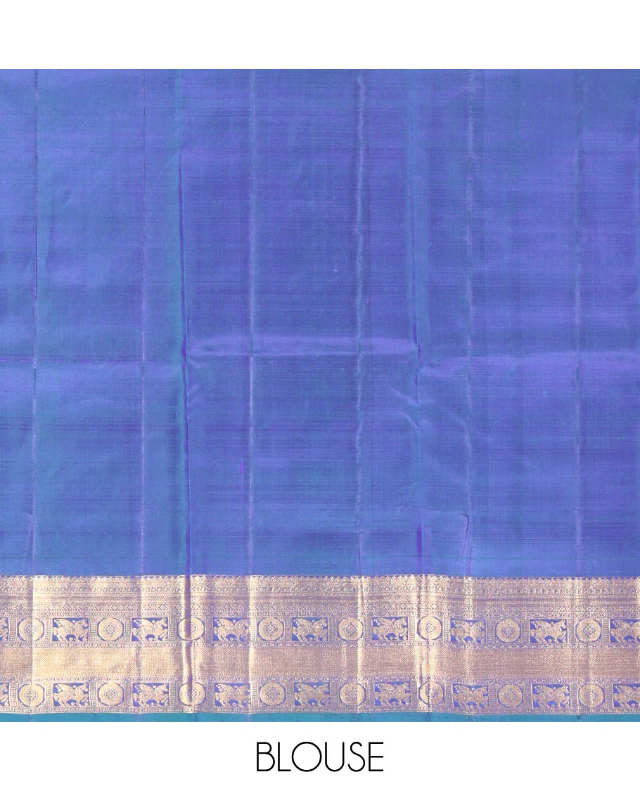 Blue Zari Buttas Enclosed in a Checked Vasundhara silk saree, Zari Border Adorned with Kuthirai and Chakram Designs, and Pallu Features Intricate Designs in Zari - Image 7