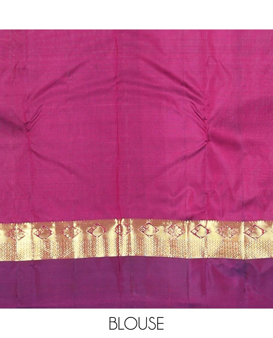 Blue zari buttas Kanchipuram silk saree, contrast border of thazampoo rekku,muthu,kamalam,manga, and kuyil kann, and zari design pallu - Image 6
