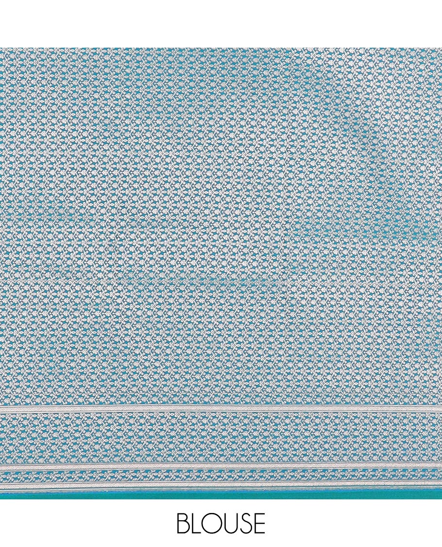 Blue zari buttas mushru silk saree, floral creeper design border, and intricately designed pallu - Image 4