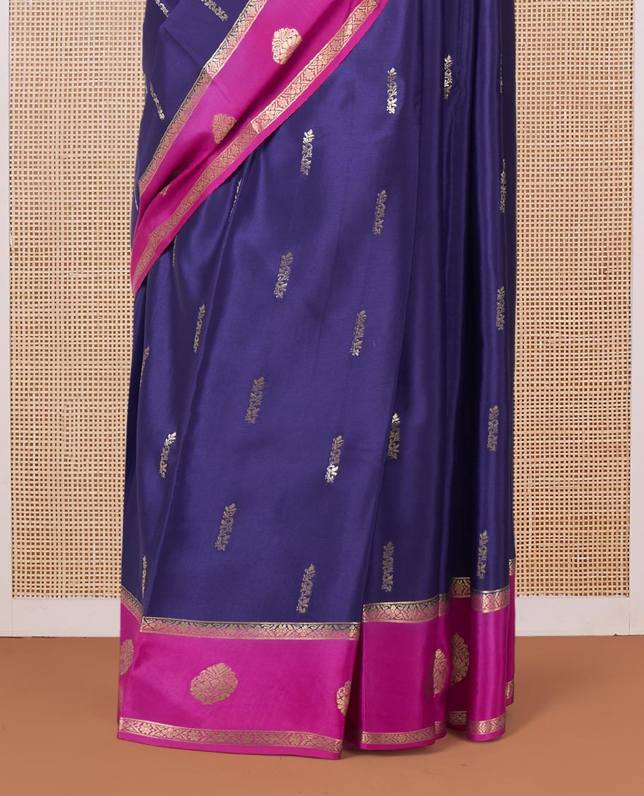 Blue zari buttas Mysore silk saree, contrast traditional zari border, and jaal pallu - Image 4