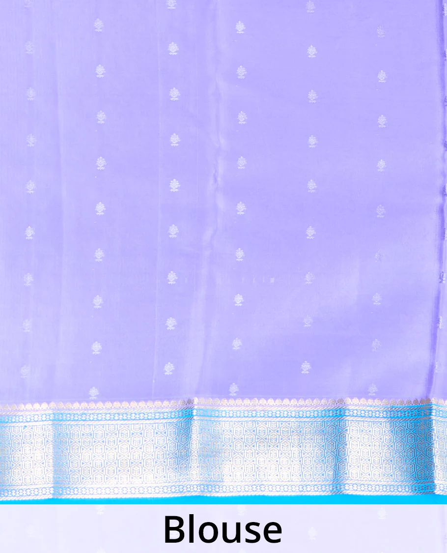 Blue zari buttas Mysore silk saree, contrast traditional zari border, and zari rich jaal pallu - Image 3