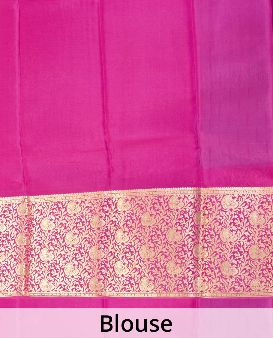 Blue zari buttas Mysore silk saree, contrast zari border, and pallu of peacock, and floral jaal design - Image 5