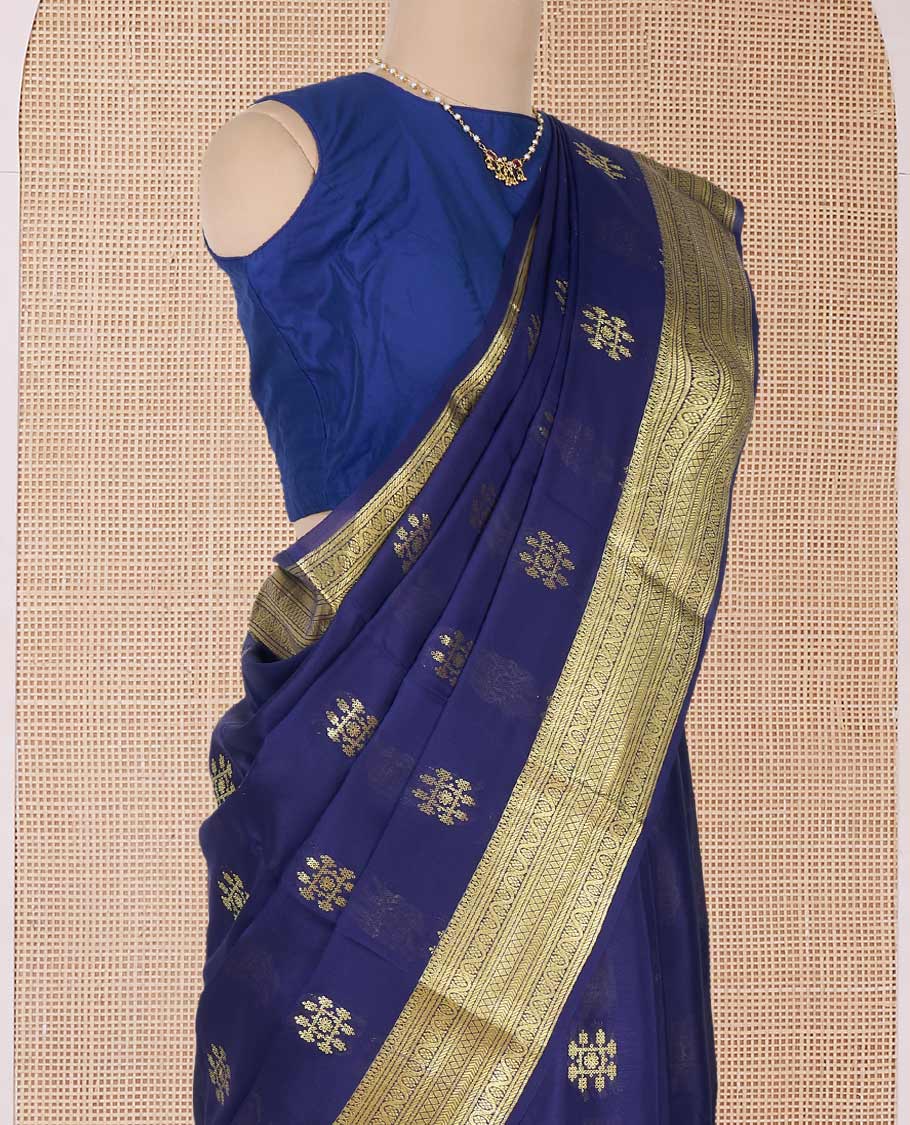 Blue zari buttas Mysore silk saree, traditional zari border, and pallu of jaal design - Image 3