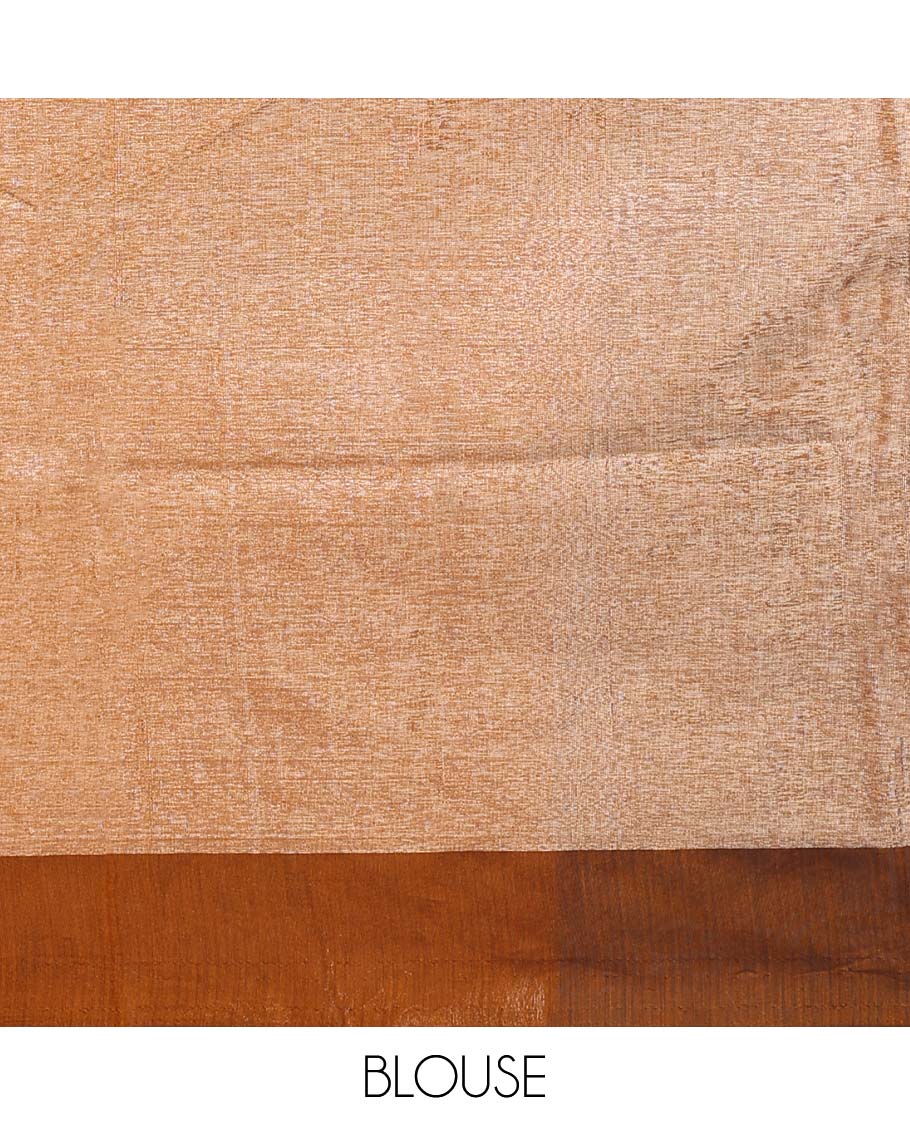 Blue zari buttas semi silk cotton saree, zari buttas border, and contrast intricate design pallu - Image 3