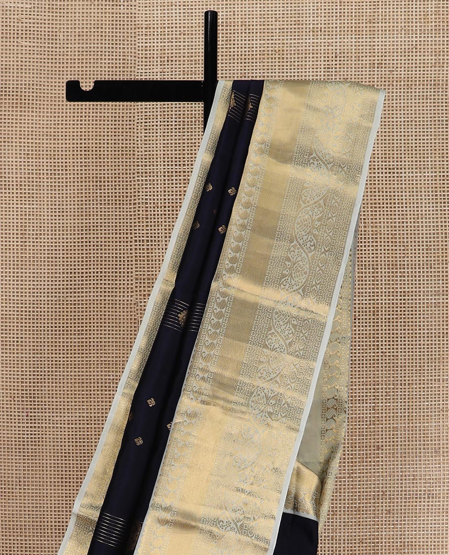 Blue zari buttas Vasundhara silk saree, contrast border of paisa, manga, and kodi visiry designs, and zari-rich jaal pallu - Image 3