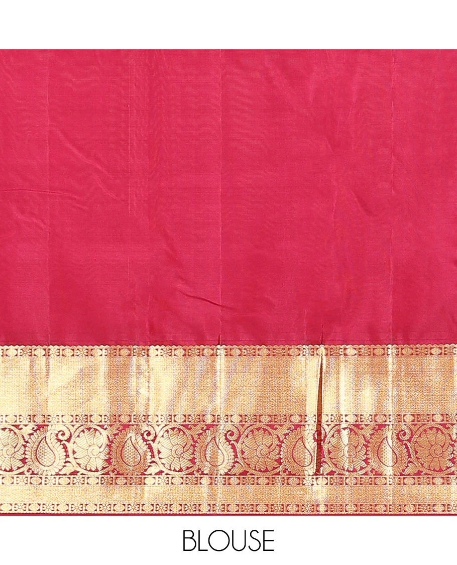 Blue zari buttas Vasundhara silk saree, contrast border of rekku, poun, kamalam, kodi manga kamalam, and jaal designs, and jaal pallu - Image 6