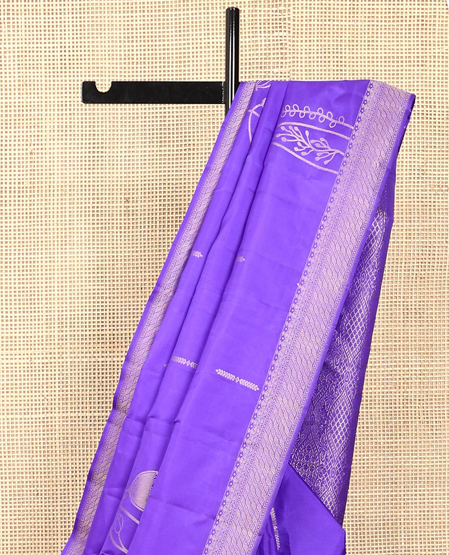 Blue zari buttas Vasundhara silk saree, traditional zari design border, and pallu of intricate Mughal-style designs - Image 3