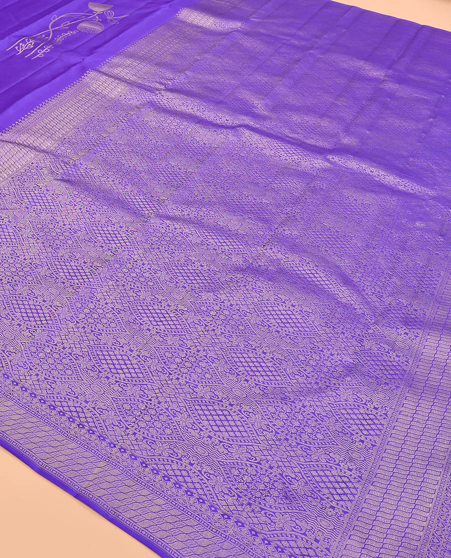 Blue zari buttas Vasundhara silk saree, traditional zari design border, and pallu of intricate Mughal-style designs - Image 5