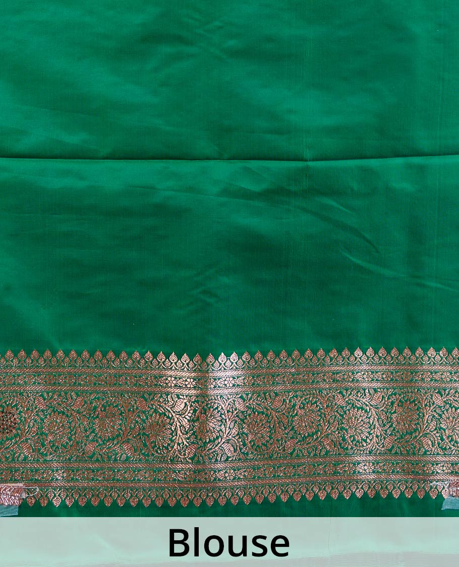 Blue zari buttas with micro stonework banaras nylon silk saree, contrast traditional zari and stonework border, and zari woven pallu with stone work - Image 5