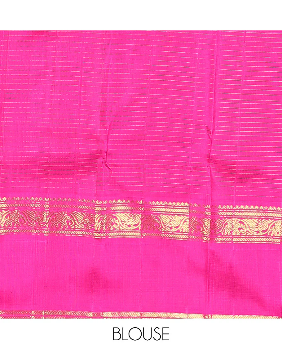 Blue zari checked Kanchipuram silk saree, contrast rettai pettu border of salngai, muthu, kathir, and kodi mayil and yaanai designs - Image 6