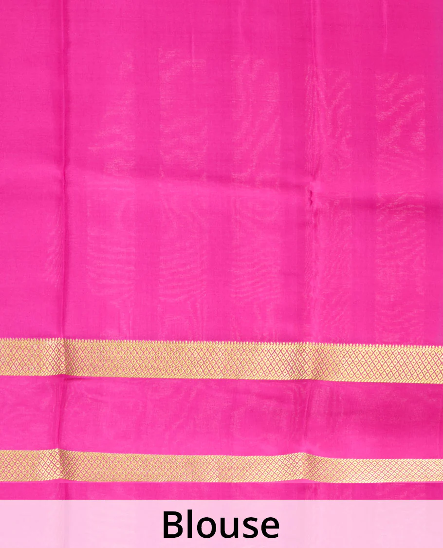 Blue zari checked Mysore silk saree, contrast rettai pettu peacock eye zari border, and pallu of zari stripes - Image 5